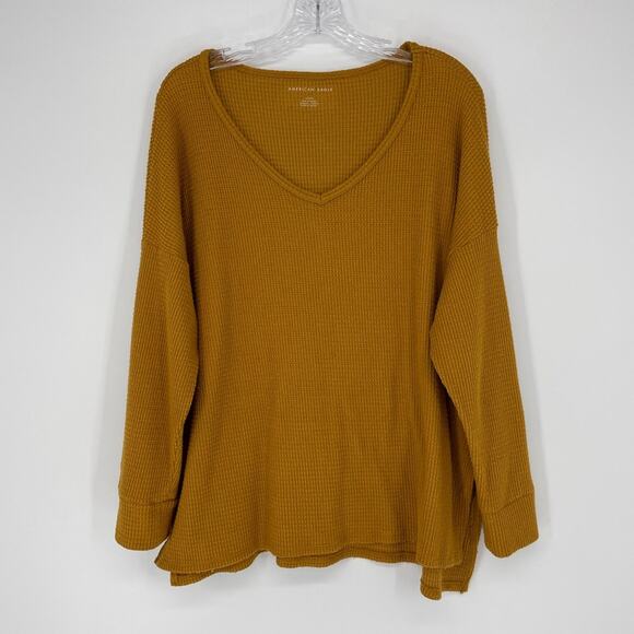 American Eagle Long Sleeve Waffle Knit Top Size Large - Picture 2 of 6